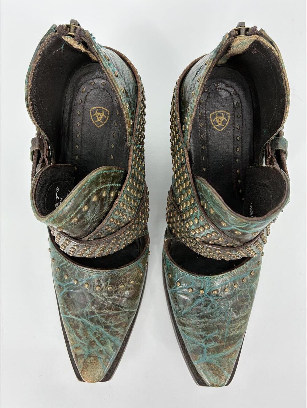 Ariat Dixon Rock 'N Roll distressed leather booties in a Turquoise Topaz - Picture 3 of 8